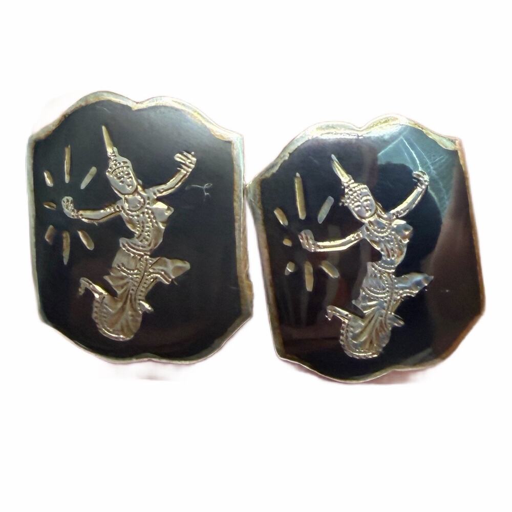 Siam Sterling Niello Clip On Earrings 925